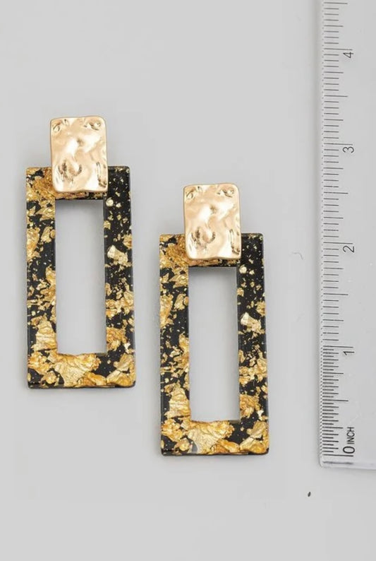 RECTANGLE BLACK AND GOLD EARRINGS