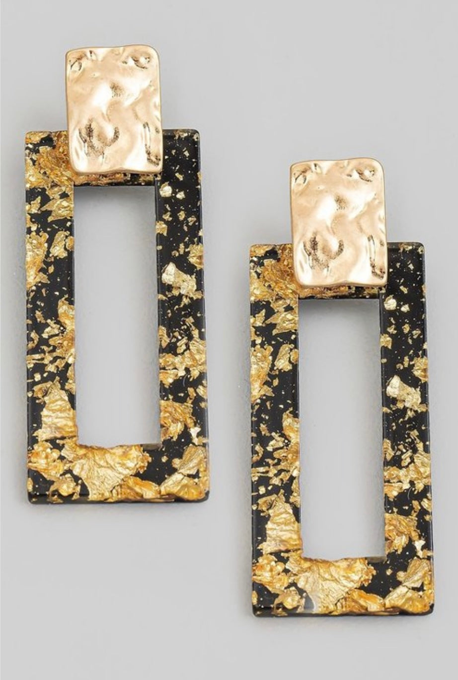 RECTANGLE BLACK AND GOLD EARRINGS