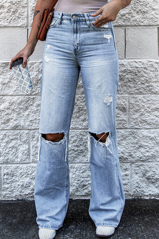 Reese Jeans - Light Washed Wide Legs High Waist Jeans