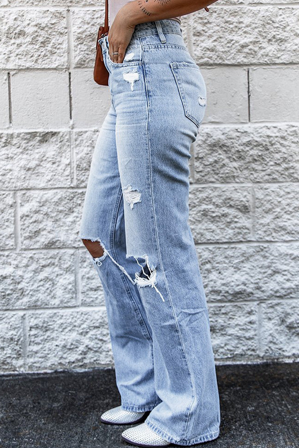 Reese Jeans - Light Washed Wide Legs High Waist Jeans