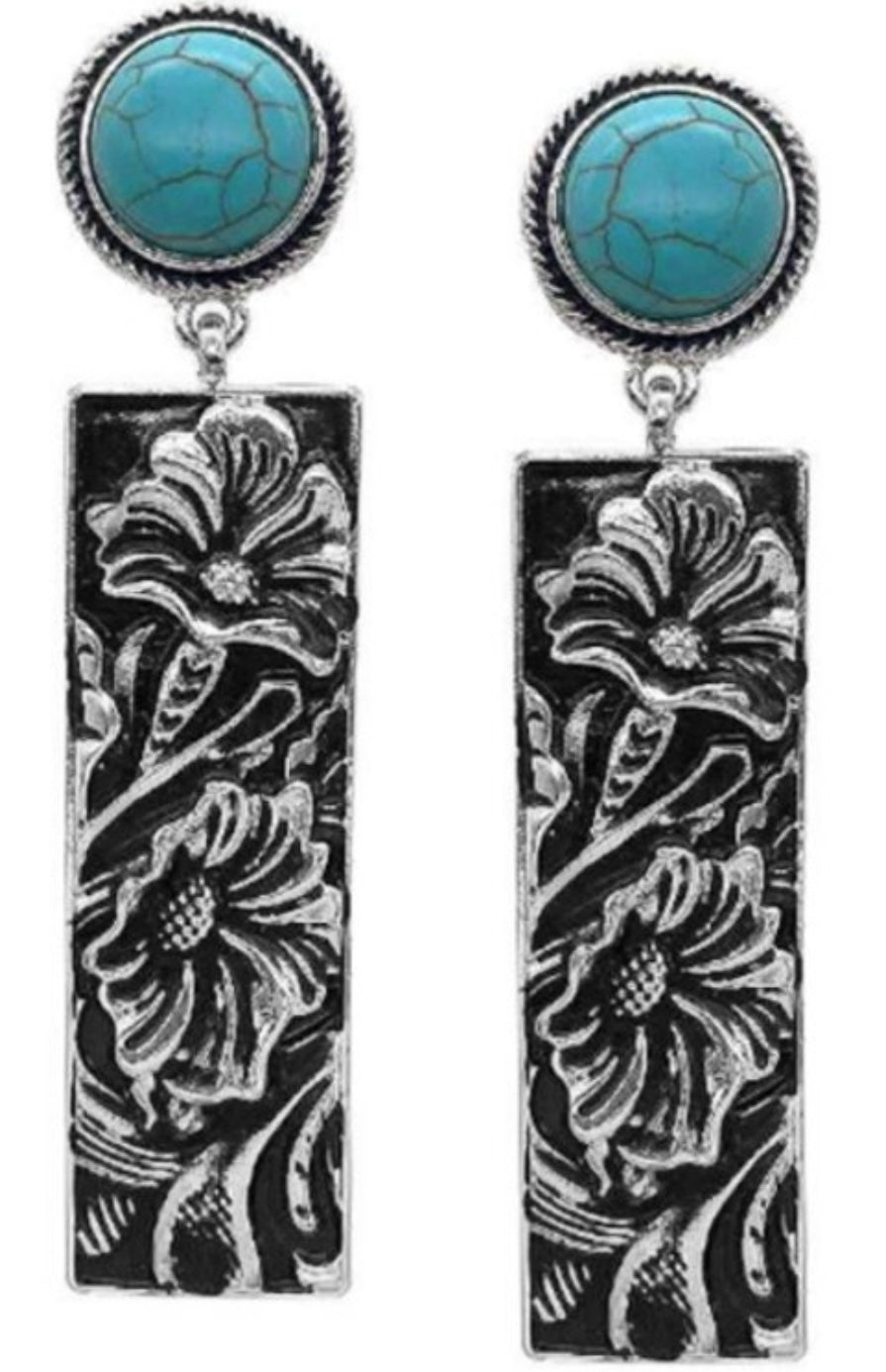 TURQUOISE TOOLED EARRINGS