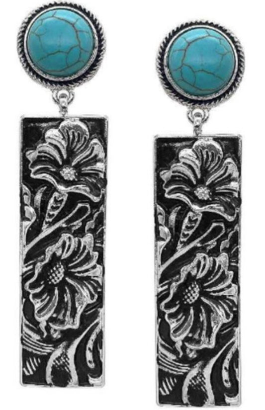 TURQUOISE TOOLED EARRINGS